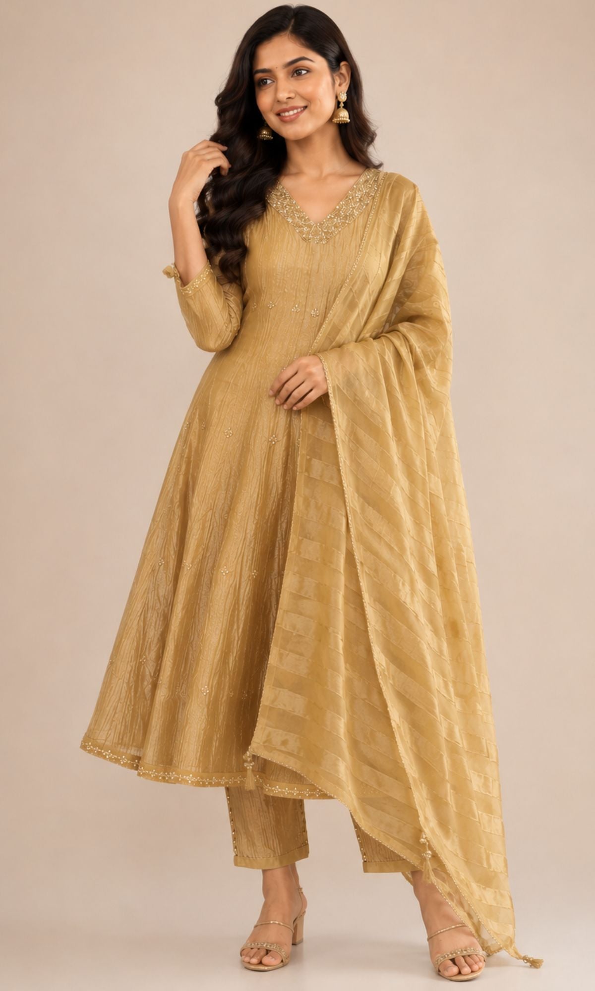 Champagne Gold Embroidered Kurta Set