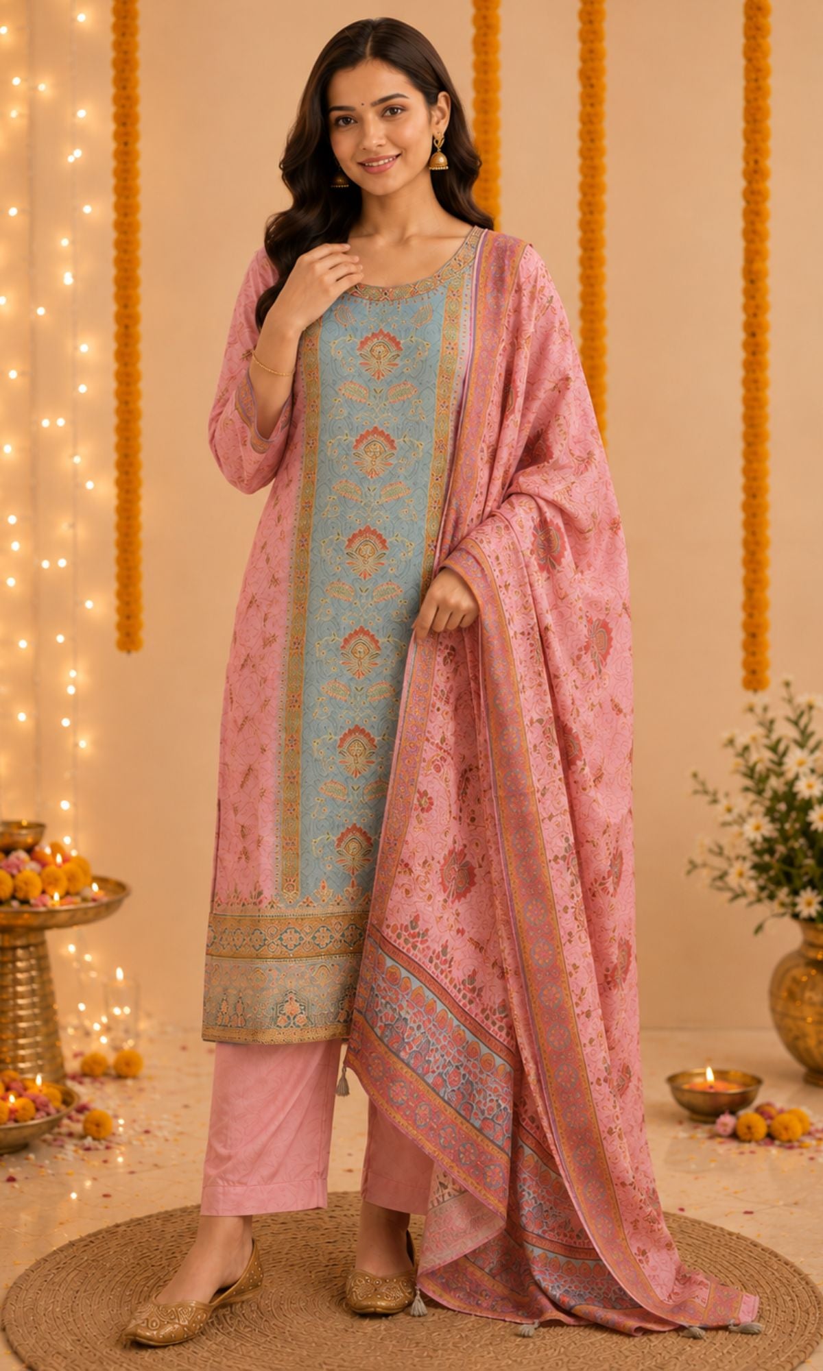 Pink Embellished Kurta Set