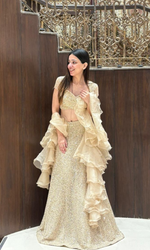 Gold Shimmer Lehenga with Stiched Blouse and Ruffle Dupatta