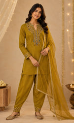 Mustard Embroidered Farsi Salwar Sharara Set