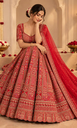 Red Bridal Lehenga with Intricate Traditional Embroidery & Sheer Dupatta