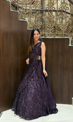 Wine Shimmer Draped Saree with Stitched blouse