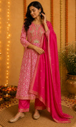 Magenta Pink Banarsi Kurta Set