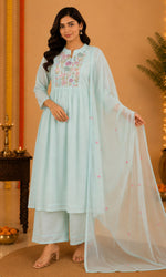 Sky blue Floral Embroidered Anarkali Kurta Set