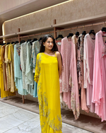 One Shoulder Yellow Embroidered Co-Ord Set