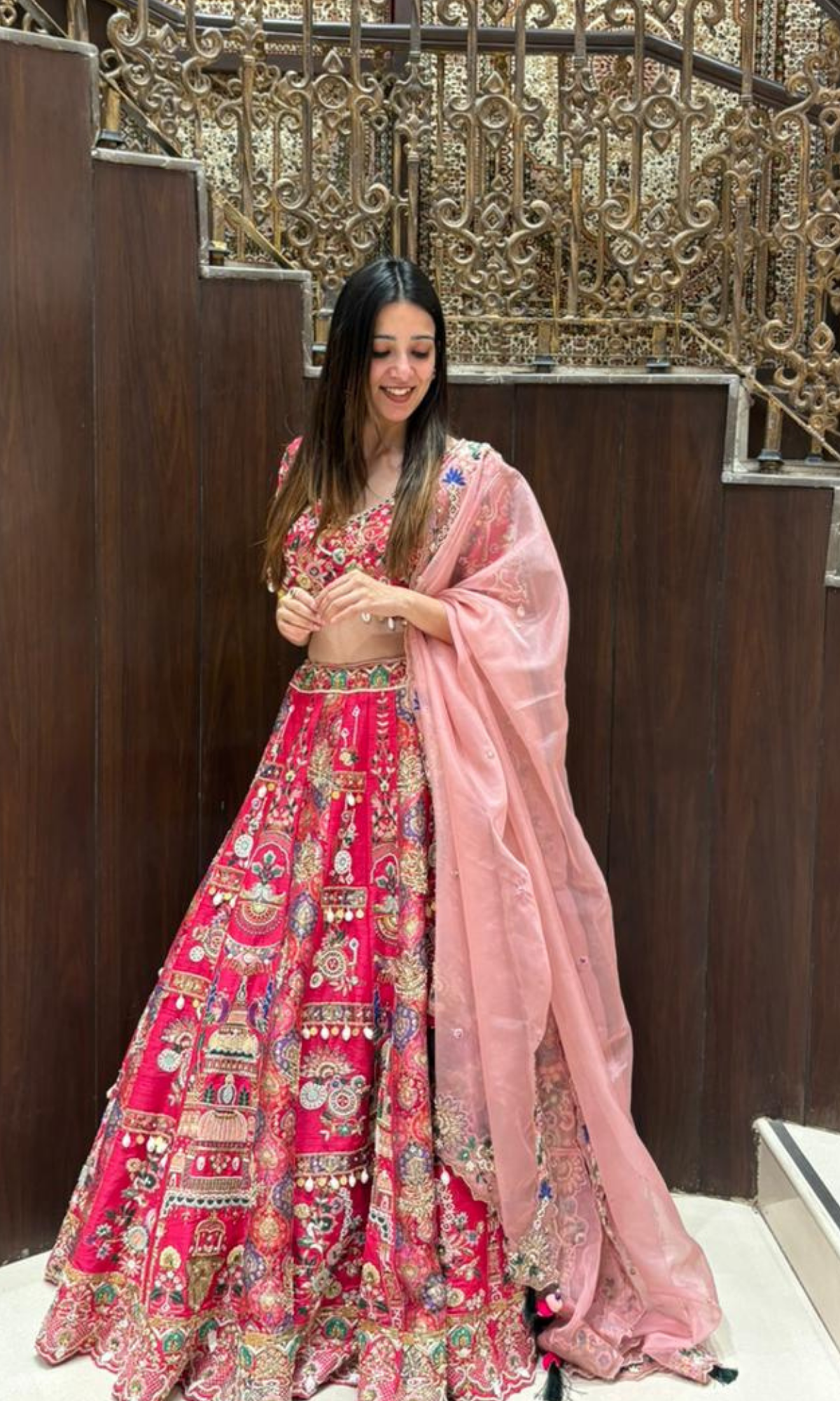 Magenta Pink Embellished lehenga with Stitched blouse