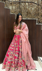 Magenta Pink Embellished lehenga with Stitched blouse