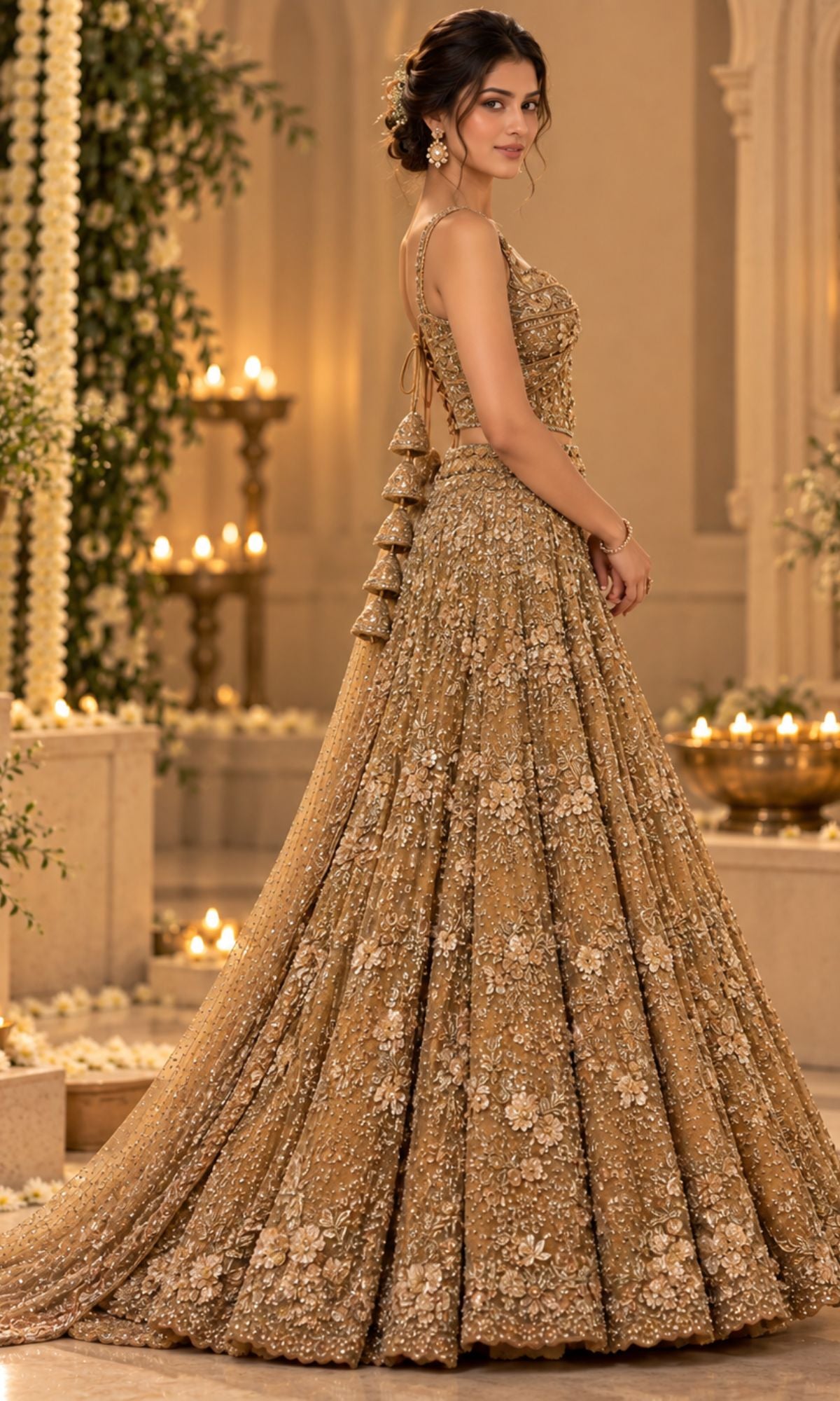GoldFloral Sequin Embroidered Bridal Lehenga