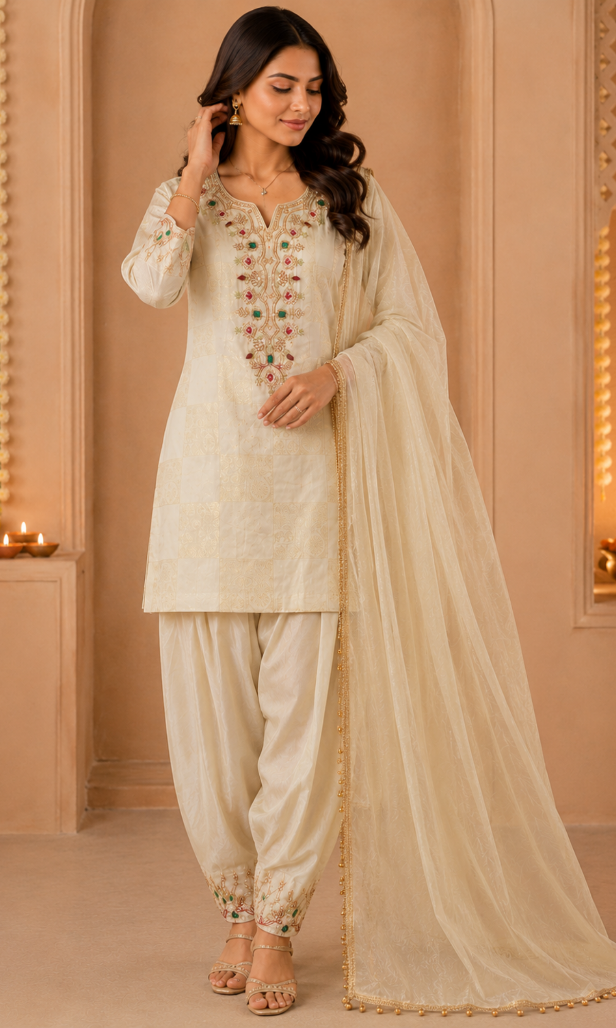 Gold Embroidered Sharara Set