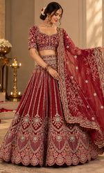 Deep Red Bridal Lehenga with Heavy Embroidered Blouse & Dupatta