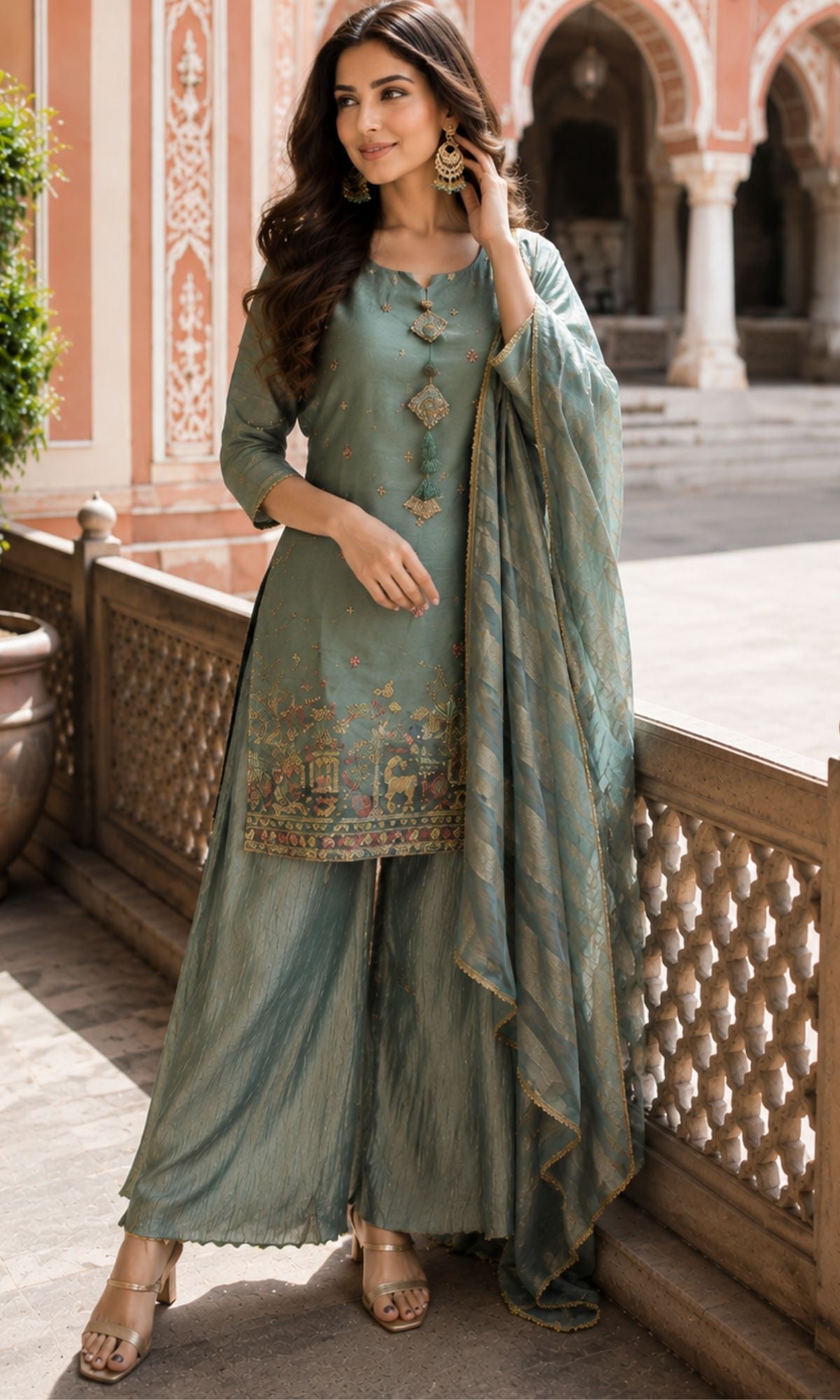 Dusty Sage Embroidered Kurta Set