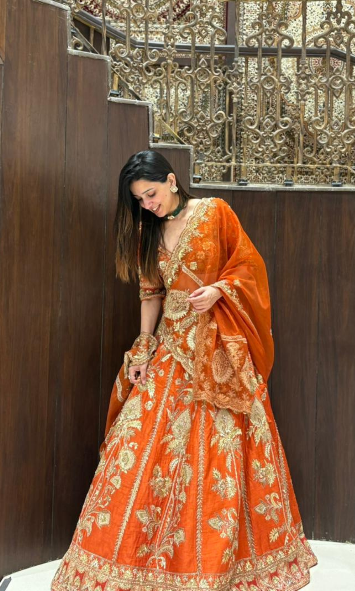 Orange Embriodered Lehenga With stitched blouse