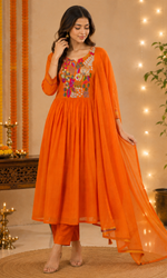 Orange Embroidered Anarkali Kurta Set