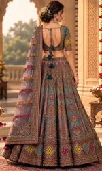 Teal & Mauve Embroidered Designer Lehenga with Geometric Motifs