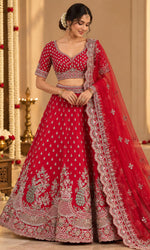 Red Bridal Lehenga with Buti Embroidery & Heavy Traditional Border