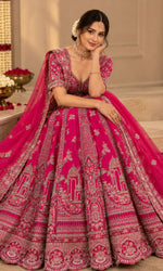 Rani Pink Bridal Lehenga with Intricate Embroidery & Embellished Dupatta