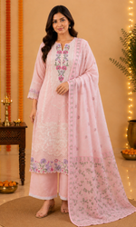 Pink Floral Embroidered Kurta Set