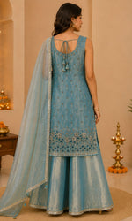 Blue Embroidered Palazzo Sharara Set