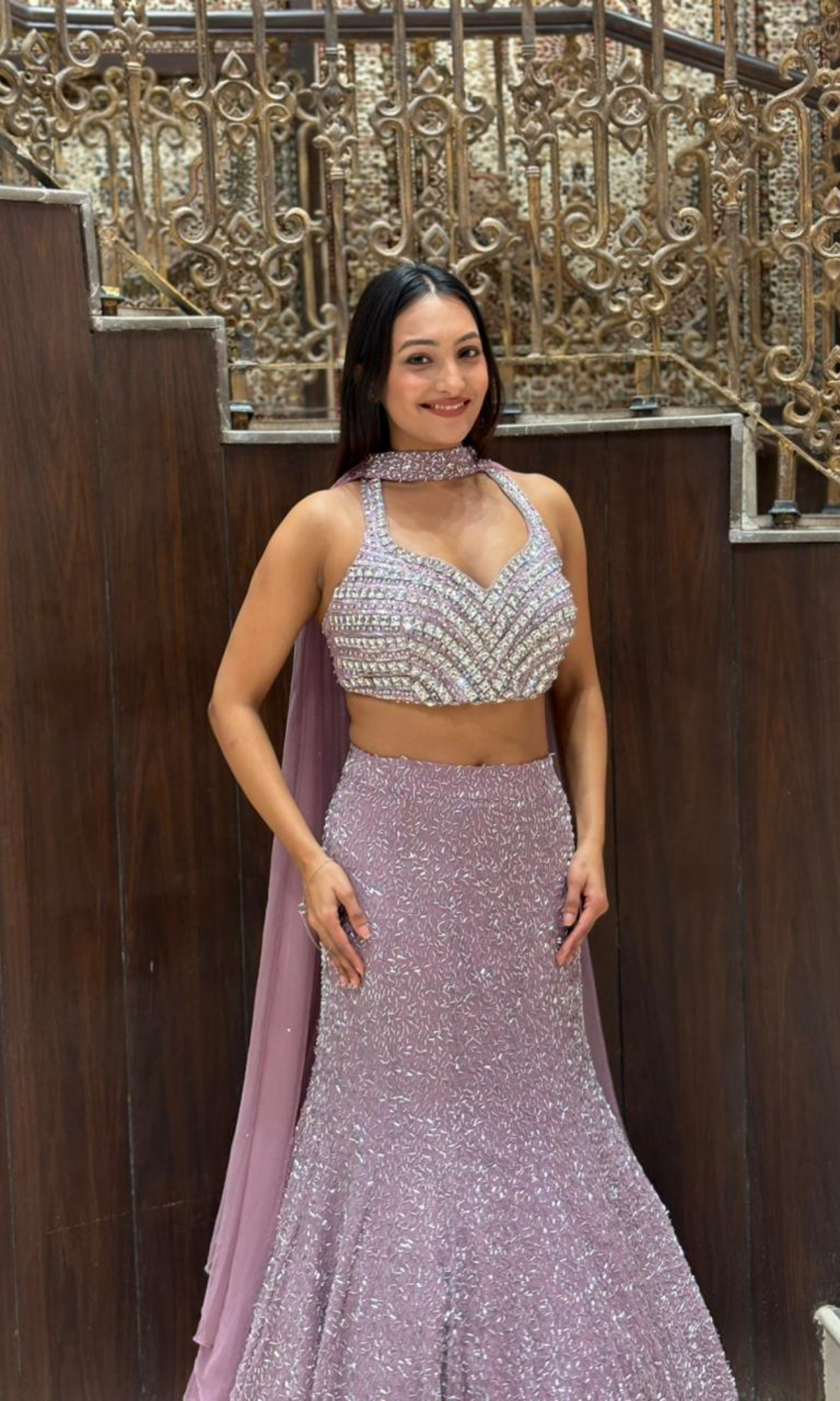 Lavender Halter Neck Lehenga