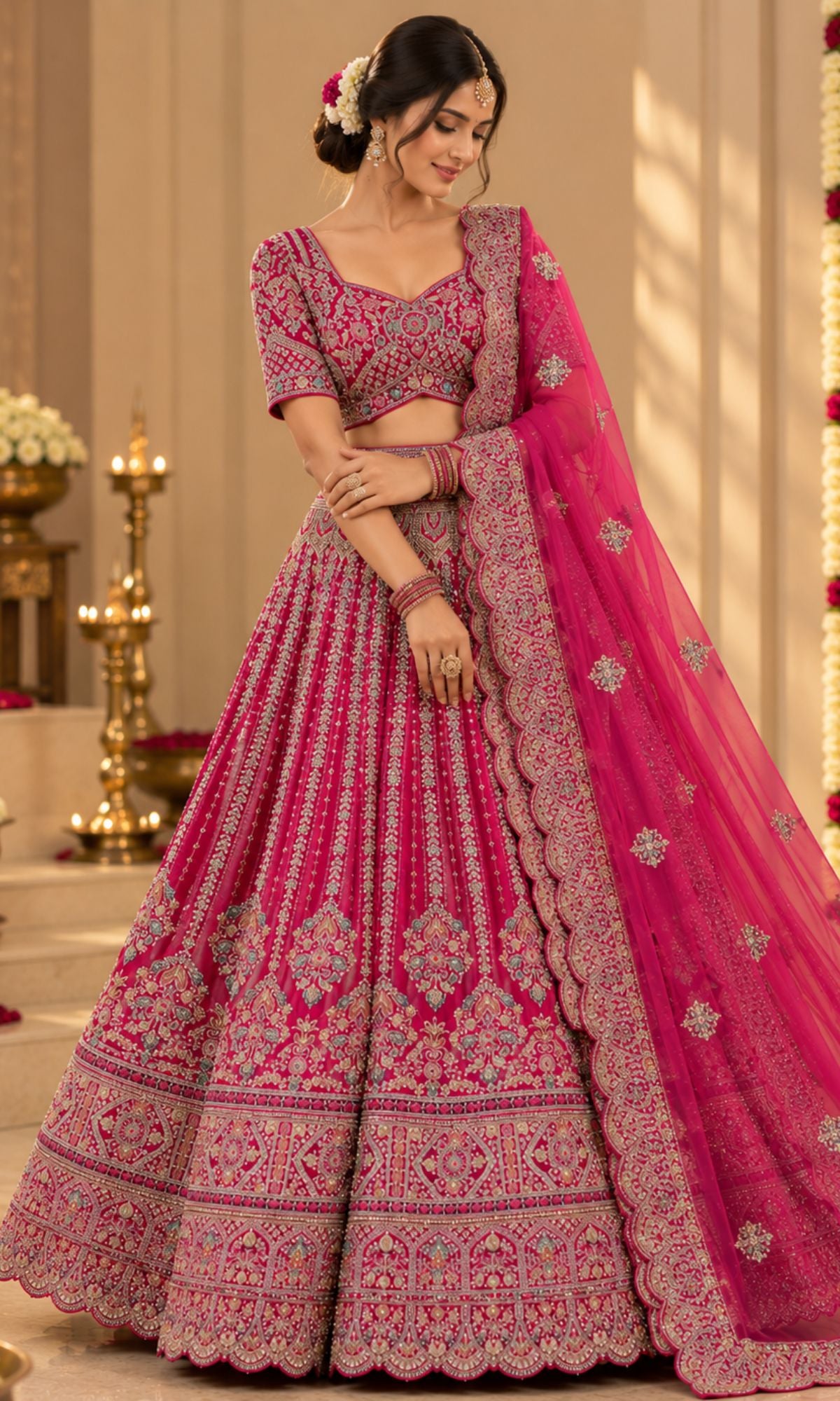 Pink Heavy Embroidered Bridal Lehenga with Blouse & Dupatta