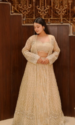 Ivory White Embriodered Skirt & Long Jacket Set