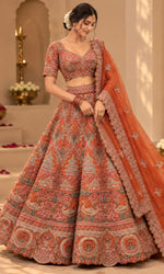 Orange Heavy Embroidered Bridal Lehenga with Blouse & Dupatta