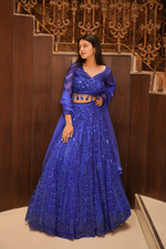 Electric Blue Sequenced Lehenga With Full Sleeves Blouse