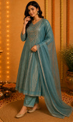 Blue Embellished Kurta Set