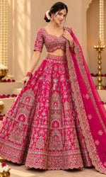Pink Bridal Embroidered Lehenga with Blouse & Dupatta