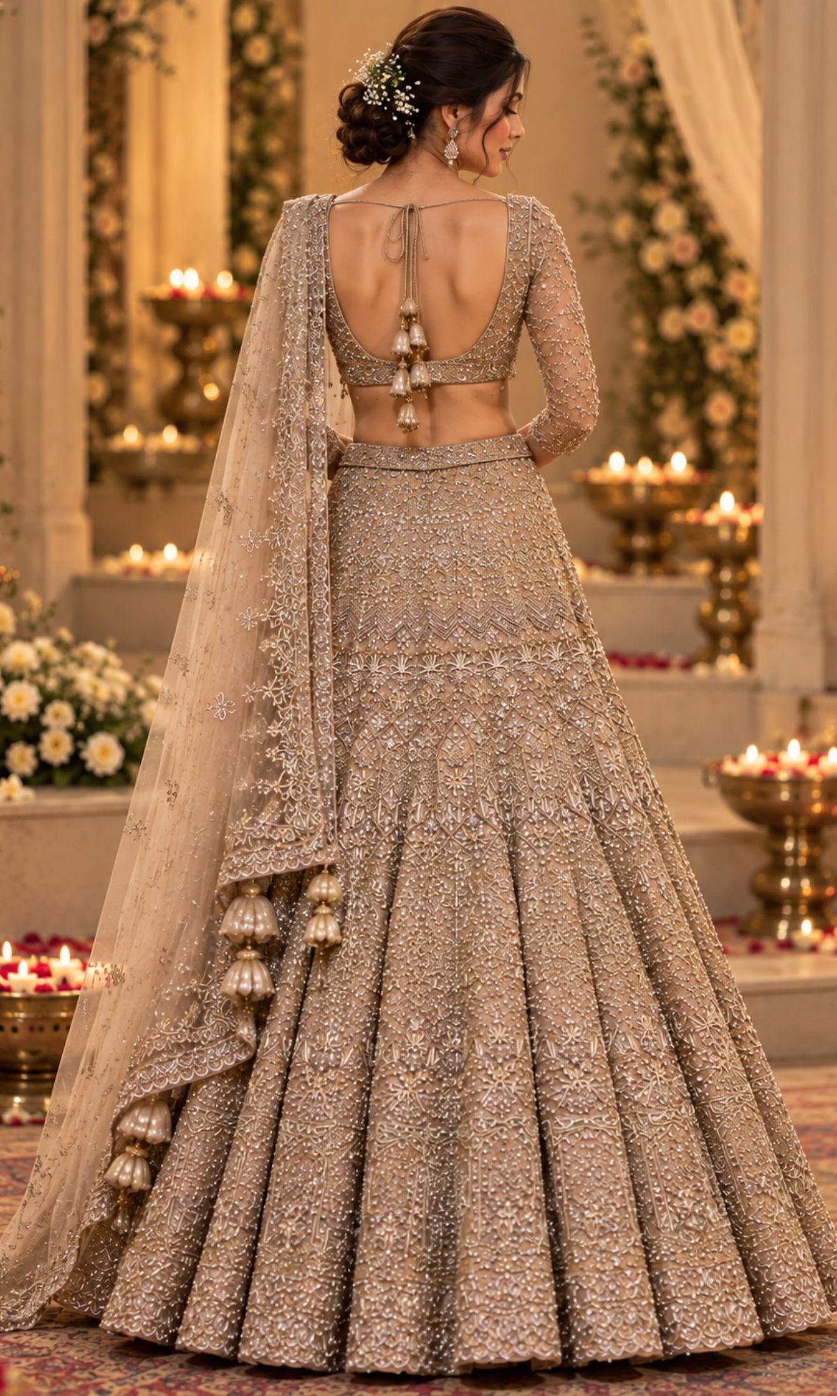 Gold BeigeBridal Lehenga withEmbroidery