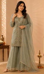 Mint Green Embroidered Palazzo Sharara Set