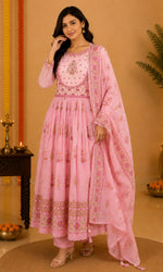 Pink Floral Printed Anarkali Kurta Set