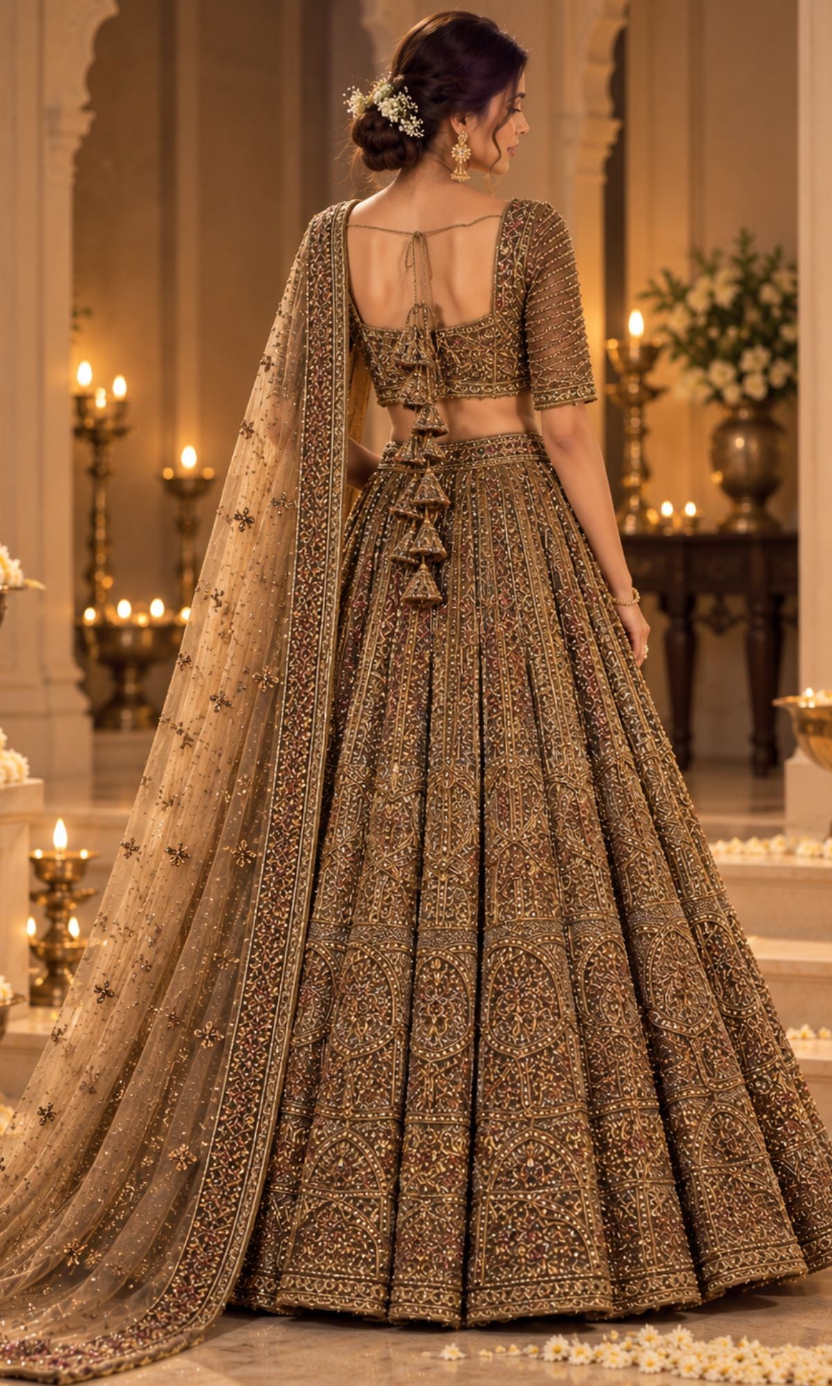 Brown Embroidered Bridal Lehenga