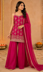 Mahenta Pink Weave Palazzo Sharara Set