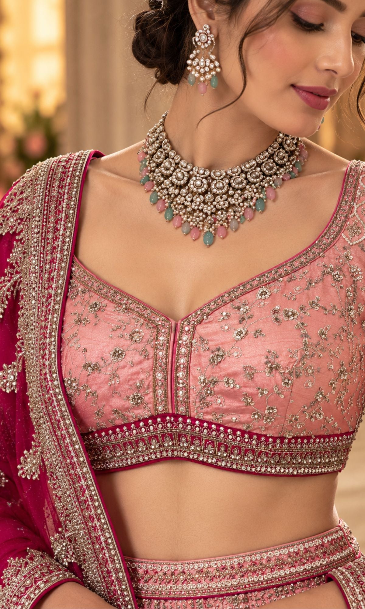 Dual-Tone PInk Bridal Lehenga withEmbroidery