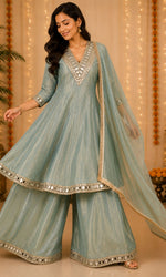 Blue Mirrior Work Palazzo Sharara Set