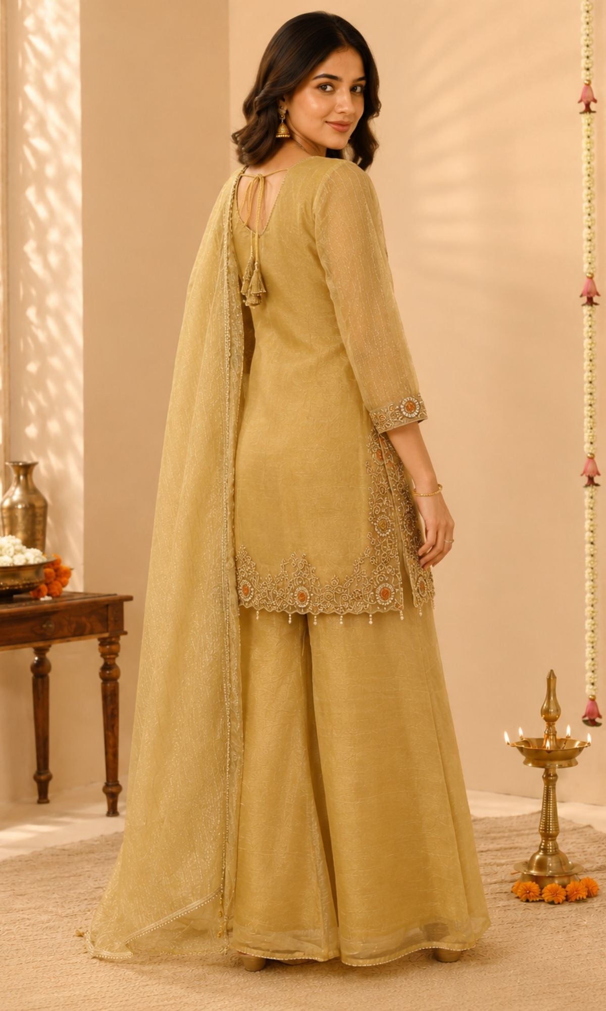 Gold Embroidered Palazzo Sharara Set