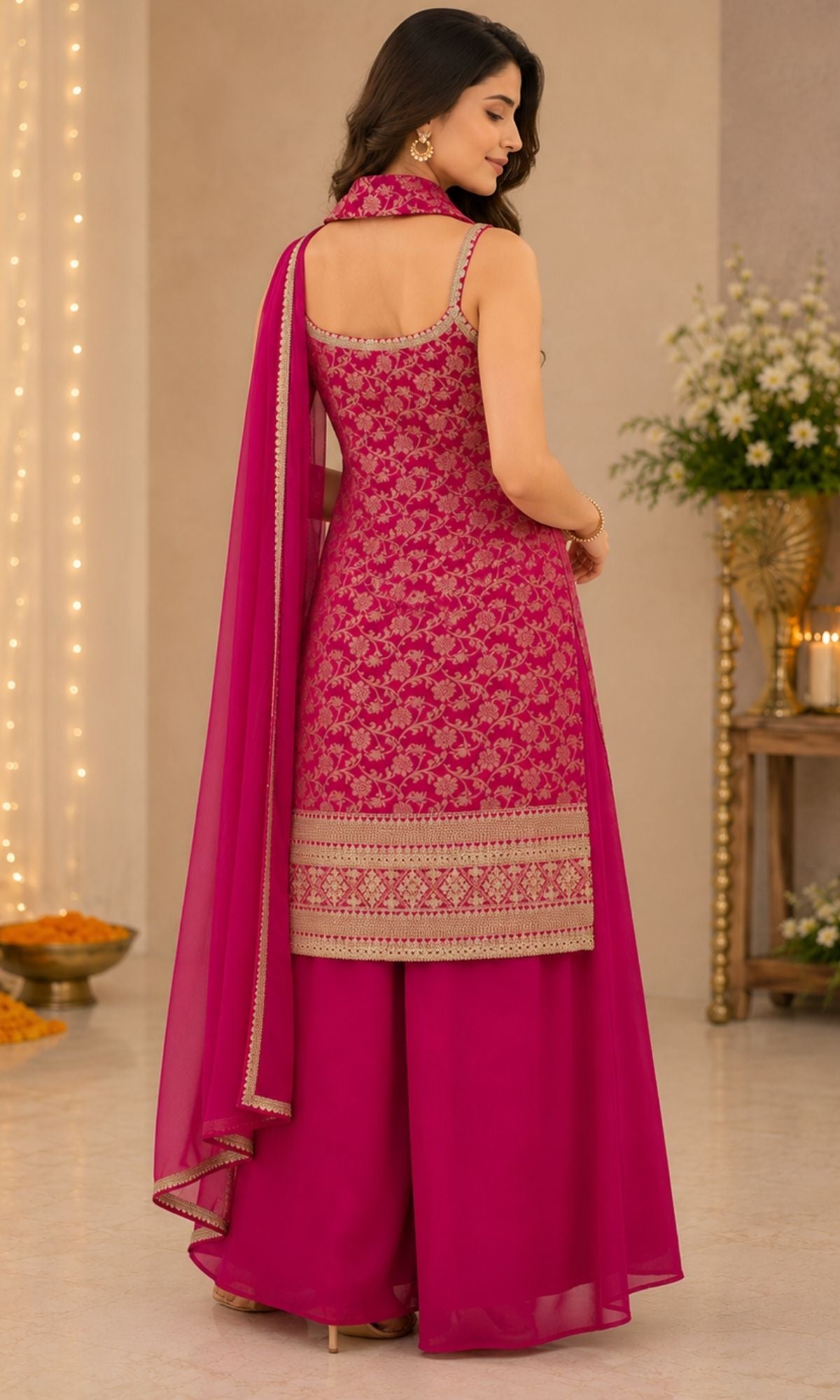 Magenta Weave Palazzo Sharara Set