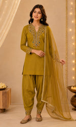 Mustard Embroidered Farsi Salwar Sharara Set