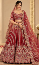 Deep Red Bridal Lehenga with Heavy Embroidered Blouse & Dupatta