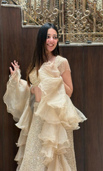 Gold Shimmer Lehenga with Stiched Blouse and Ruffle Dupatta