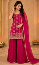 Mahenta Pink Weave Palazzo Sharara Set