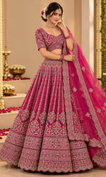 Pink Heavy Embroidered Bridal Lehenga with Blouse & Dupatta