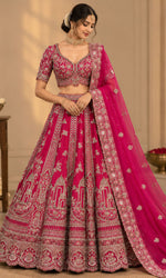 Rani Pink Bridal Lehenga with Intricate Embroidery & Embellished Dupatta