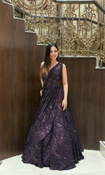 Wine Shimmer Draped Saree with Stitched blouse