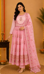 Pink Floral Printed Anarkali Kurta Set