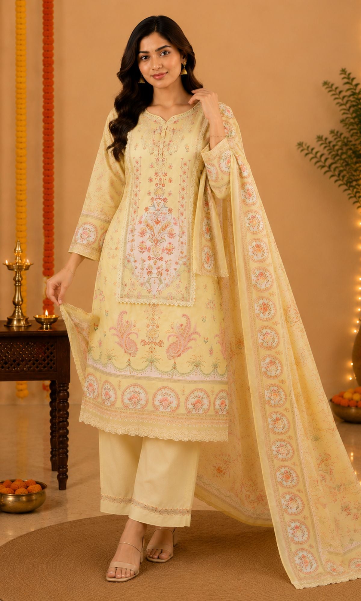 Yellow Printed Kurta Set