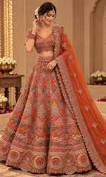 Orange Heavy Embroidered Bridal Lehenga with Blouse & Dupatta