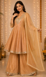 Peach Mirrior work Palazzo Sharara Set