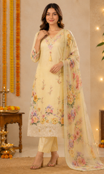 Yellow Floral Printed Kurta Set